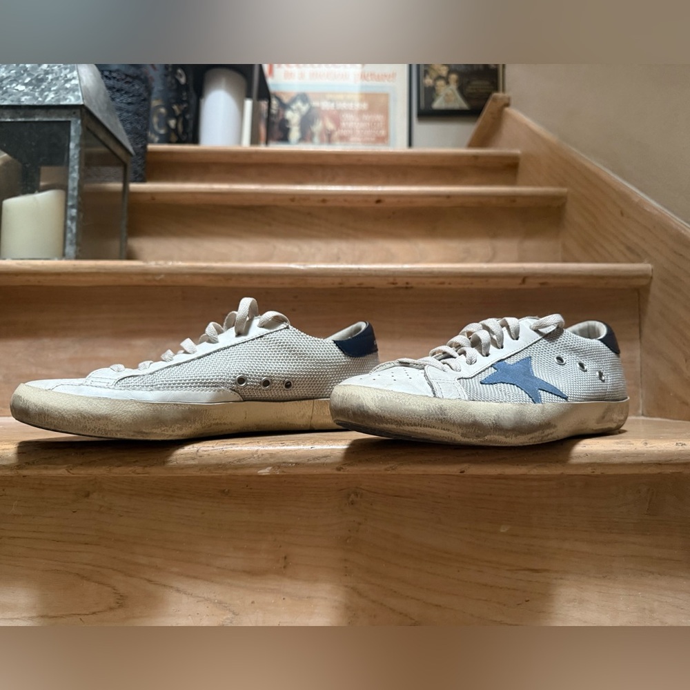 Golden Goose Super-Star Low Sneaker - Off-white/Steel Blue/Navy Men’s 10US/43EU - Picture 3 of 12